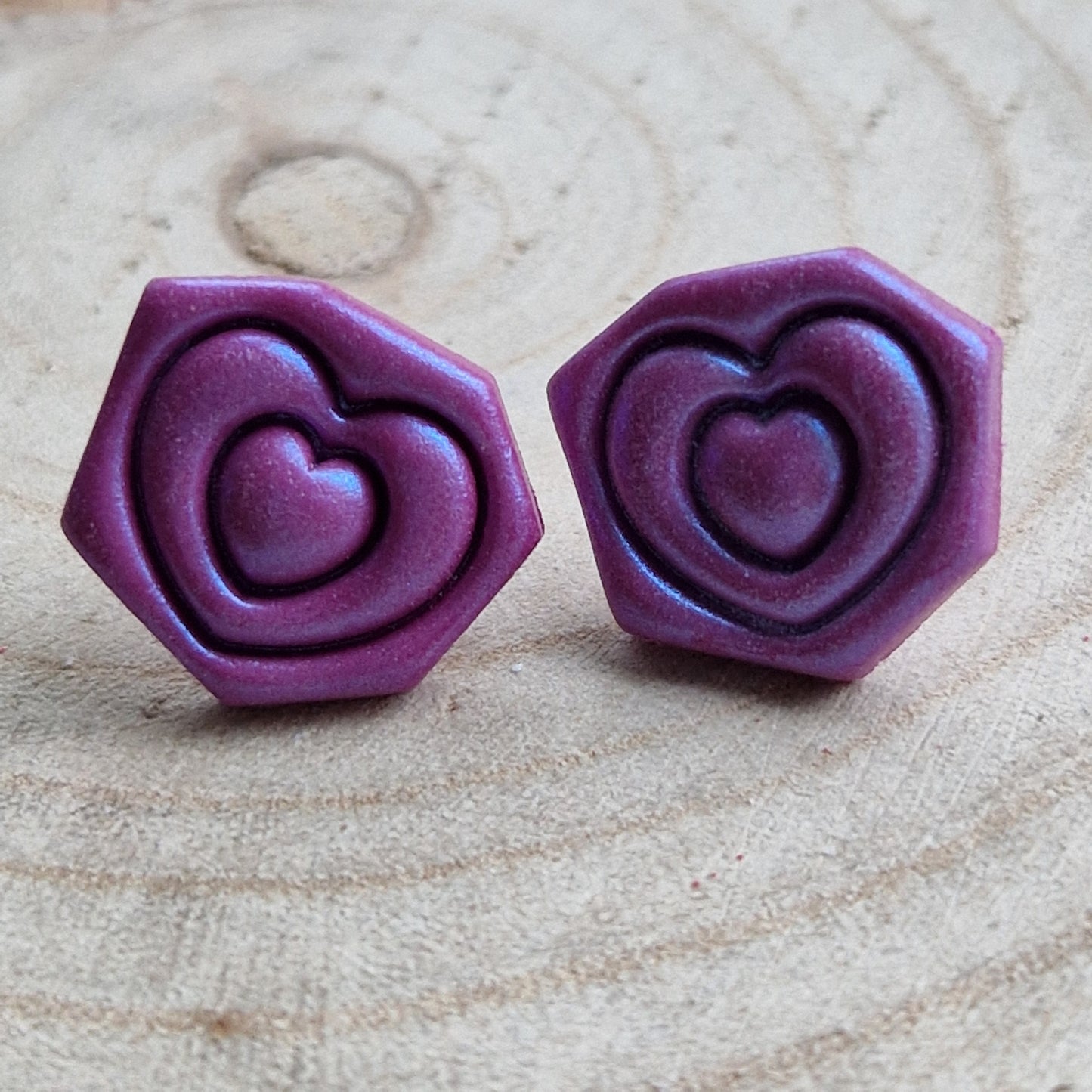 Clay Geo Heart Stud Earrings - Purple Pearl