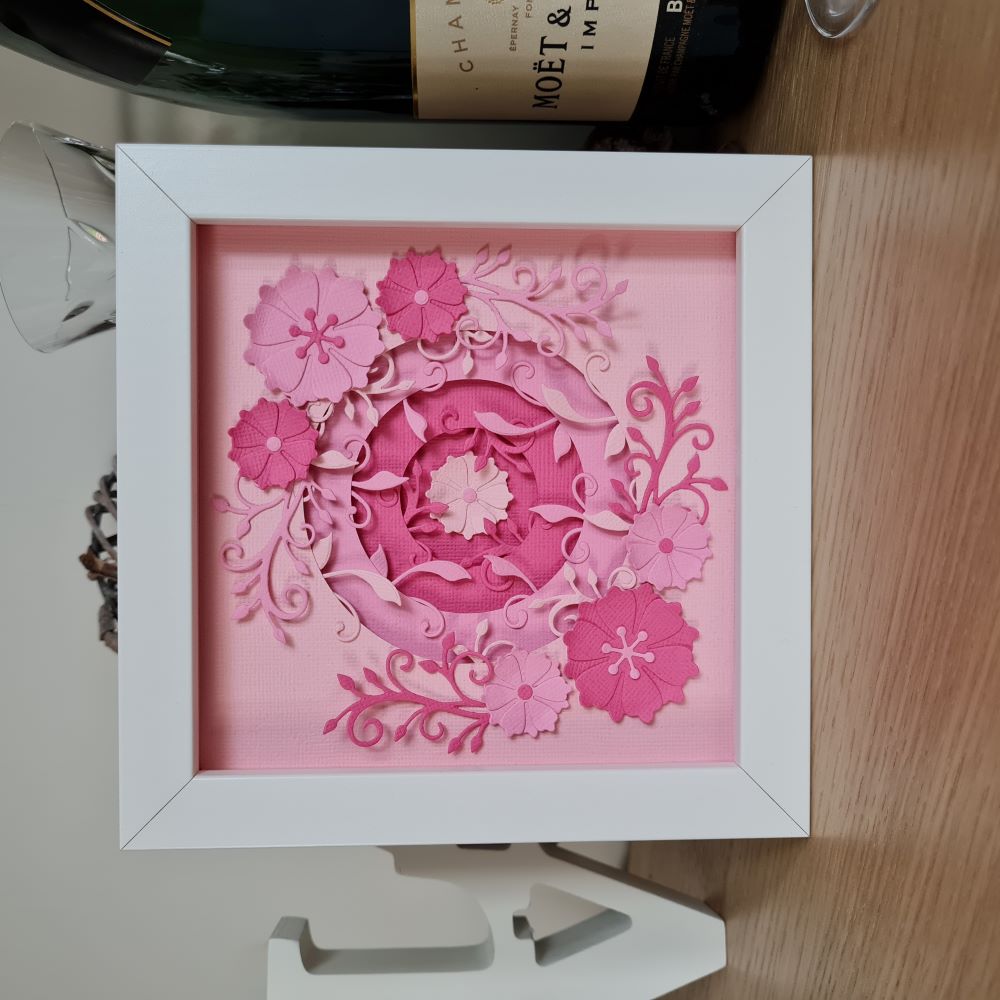 3D Layered Flower Shadow Box Picture - Pink Circle