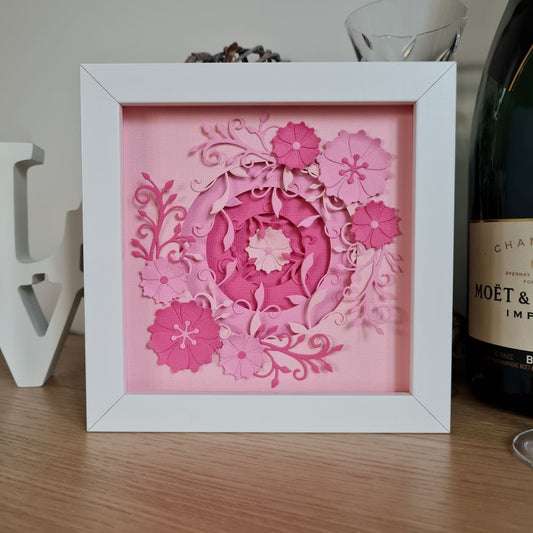 3D Floral Circle Shadow Box - Pink