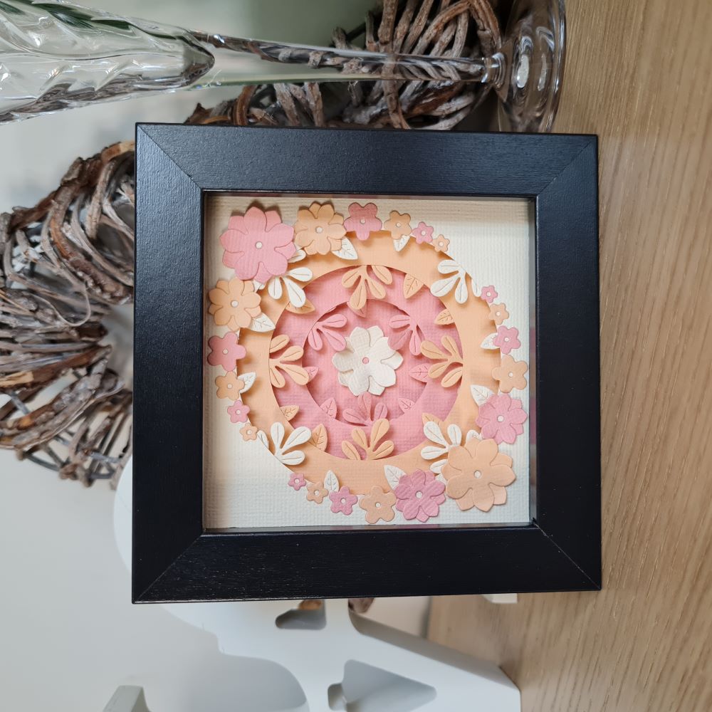 3D Layered Flower Shadow Box Picture - Peach Circle