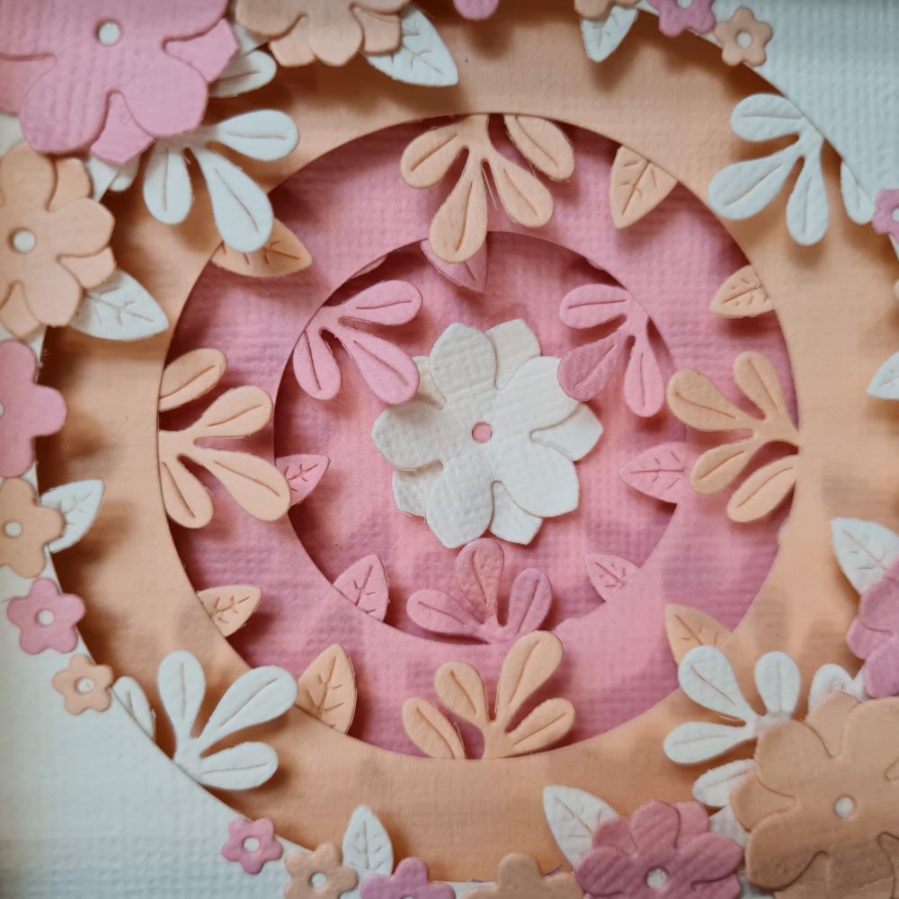 3D Layered Flower Shadow Box Picture - Peach Circle