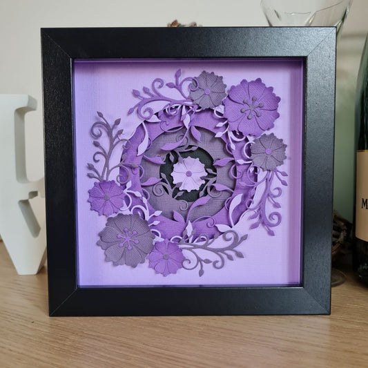 3D Floral Circle Shadow Box - Purple