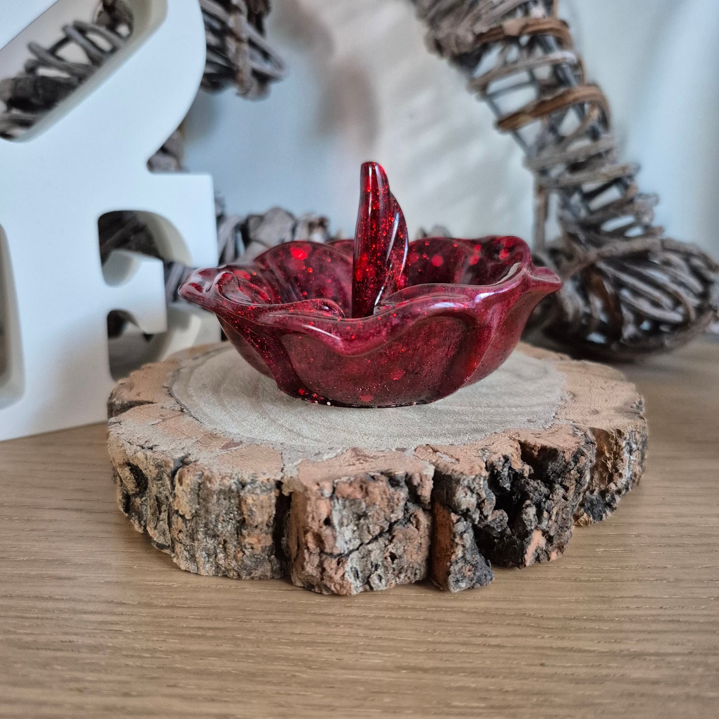 Resin Rose Ring Holder - Red Velvet