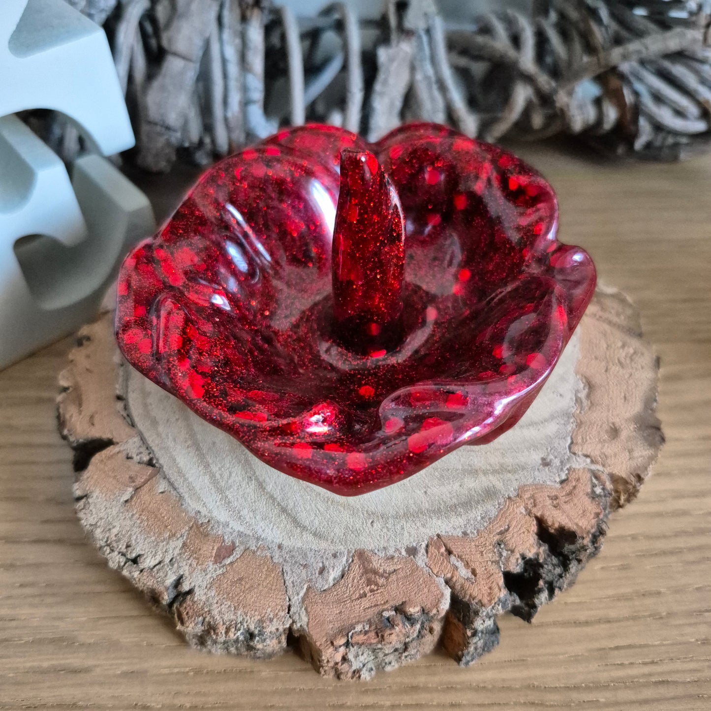 Resin Rose Ring Holder - Red Velvet