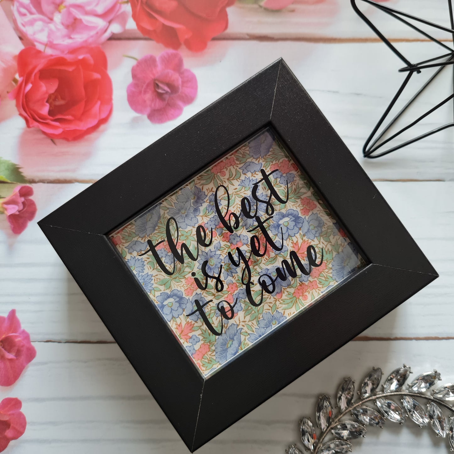 Vintage Liberty print mini shadow box with the best is yet to come quote