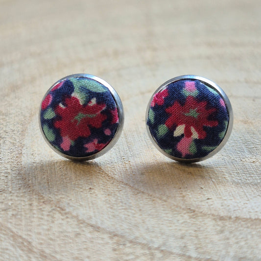 Vintage Liberty 10mm Stud Earrings - Black Mini Floral