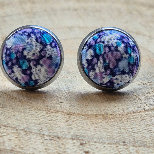 Vintage Liberty 10mm Stud Earrings - Blue Tiny Floral