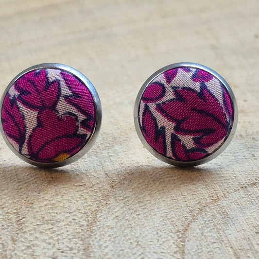 Vintage Liberty 10mm Stud Earrings - Cerise Leafy
