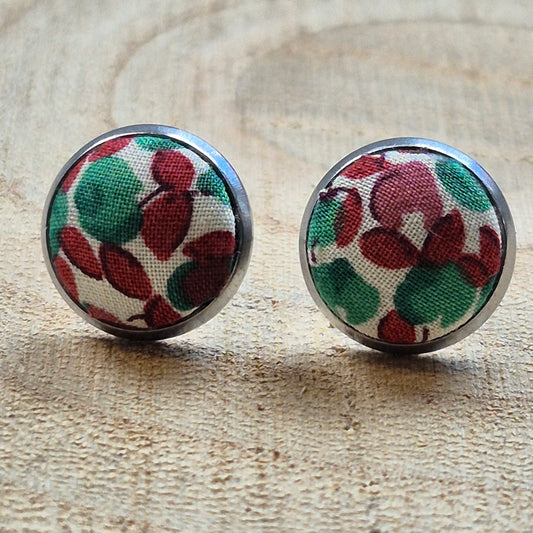 Vintage Liberty 10mm Stud Earrings - Green Rust Leafy
