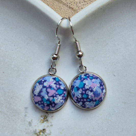 Vintage Liberty 12mm Dangle Earrings - Blue Mini Floral