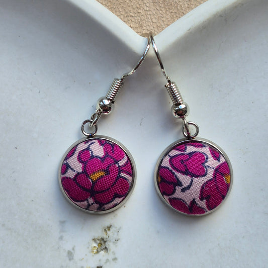 Vintage Liberty 12mm Dangle Earrings - Cerise Leafy