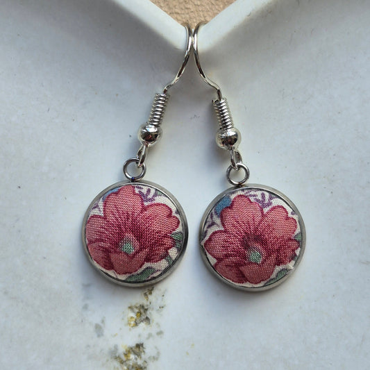 Vintage Liberty 12mm Dangle Earrings - Deep Peach Flower