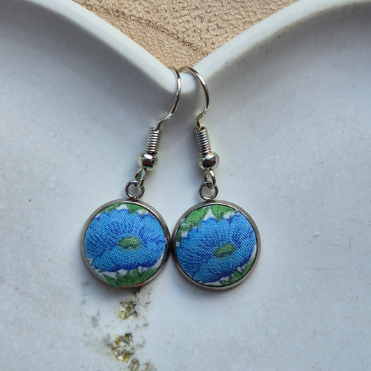 Vintage Liberty 12mm Dangle Earrings - Turquoise Flower