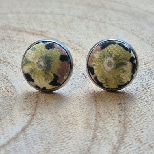 Vintage Liberty 12mm Stud Earrings - Beige Flower