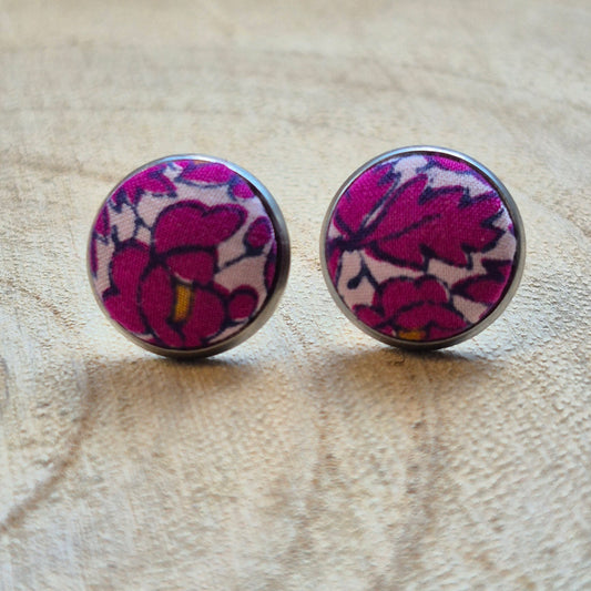 Vintage Liberty 12mm Stud Earrings - Cerise Leafy