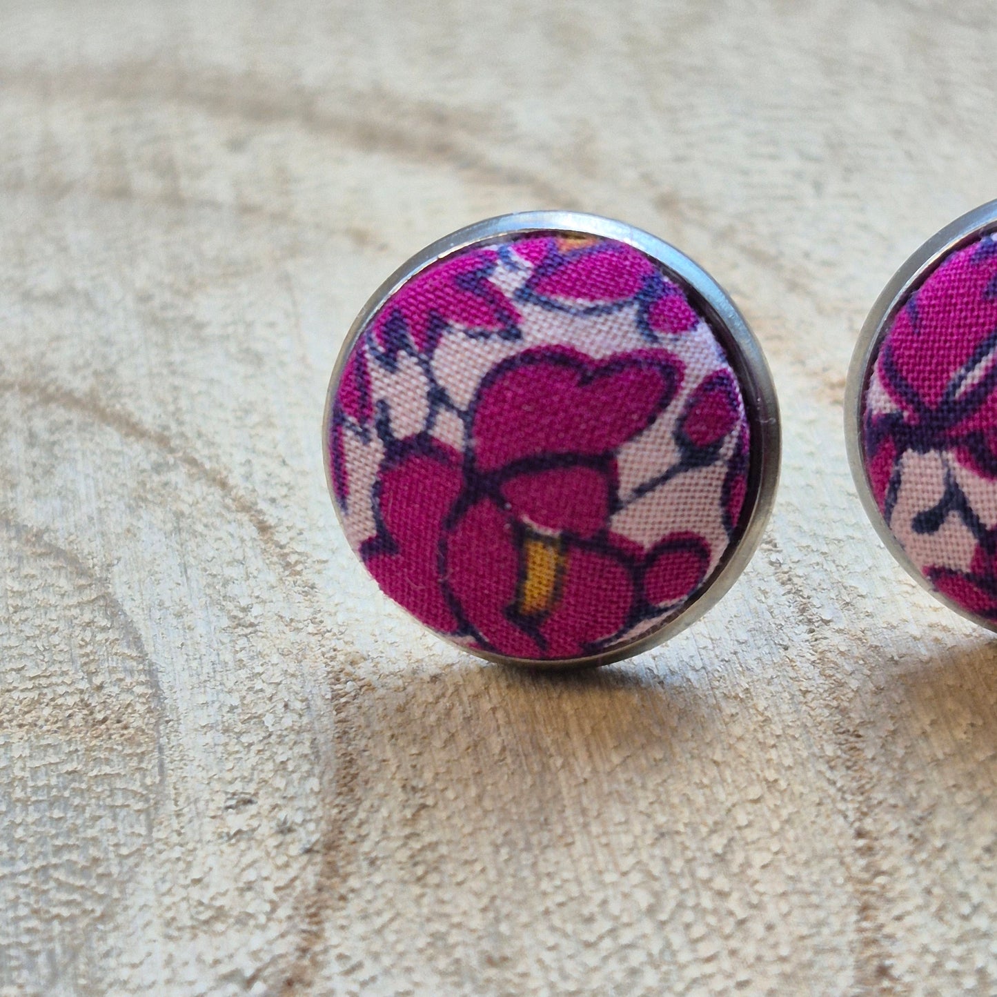 Vintage Liberty 12mm Stud Earrings - Cerise Leafy