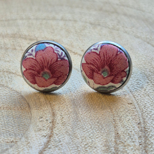 Vintage Liberty 12mm Stud Earrings - Deep Peach Flower