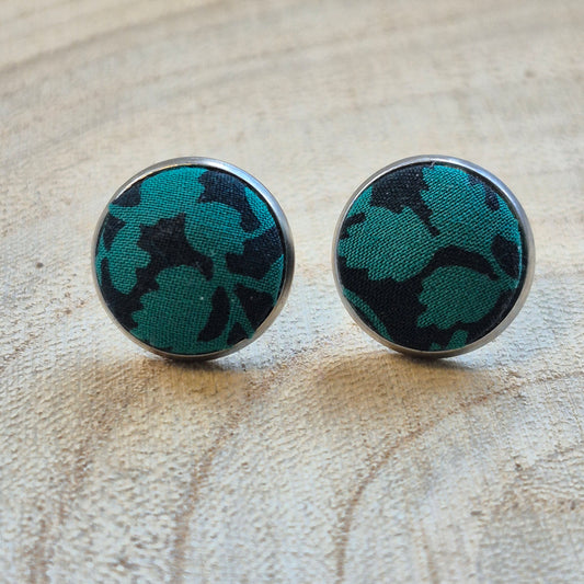 Vintage Liberty 12mm Stud Earrings - Green Leafy Vine