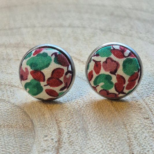 Vintage Liberty 12mm Stud Earrings - Green Rust Leafy