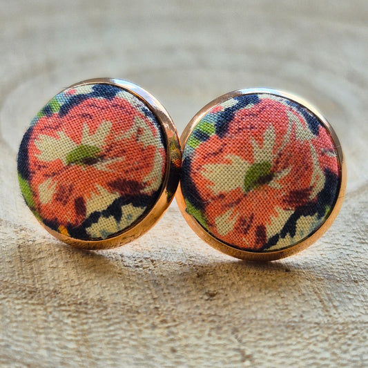Vintage Liberty 12mm Stud Earrings - Orange Floral