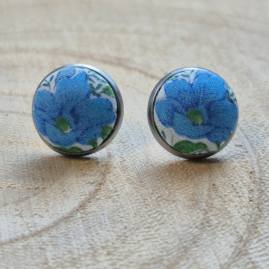 Vintage Liberty 12mm Stud Earrings - Turquoise Flower