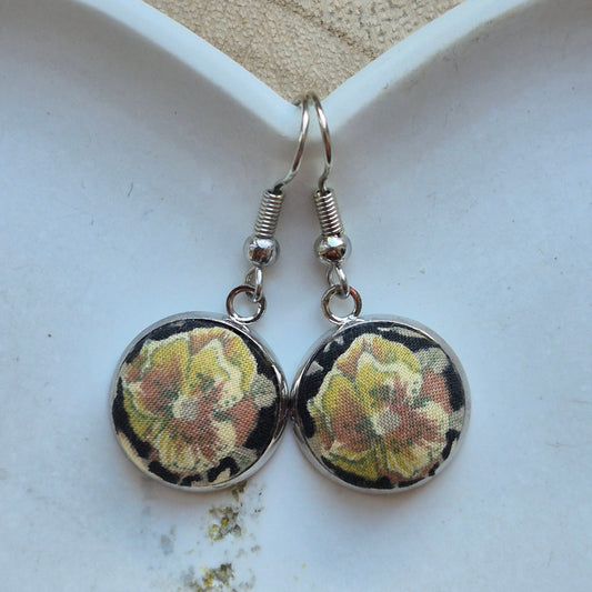 Vintage Liberty 14mm Dangle Earrings - Beige Flower