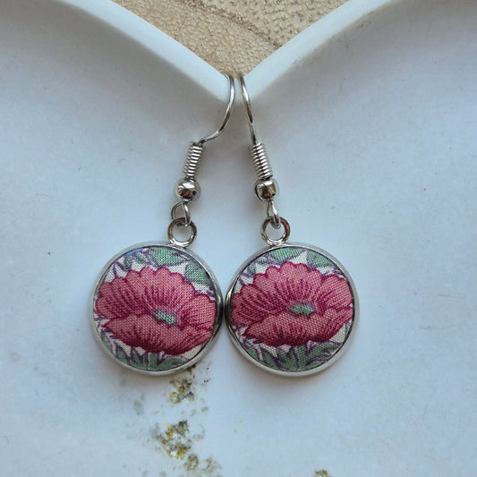 Vintage Liberty 14mm Dangle Earrings - Deep Peach Flower