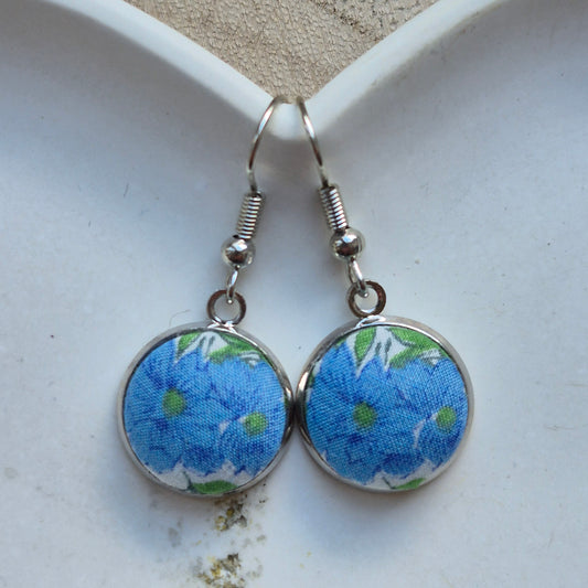 Vintage Liberty 14mm Dangle Earrings - Turquoise Flower