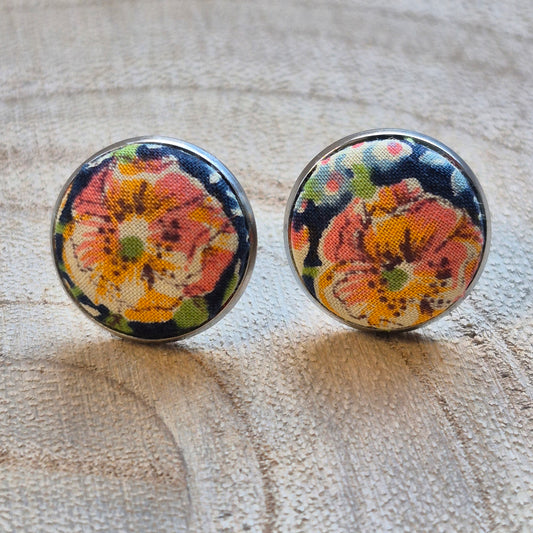 Vintage Liberty 14mm Stud Earrings - Orange Flower