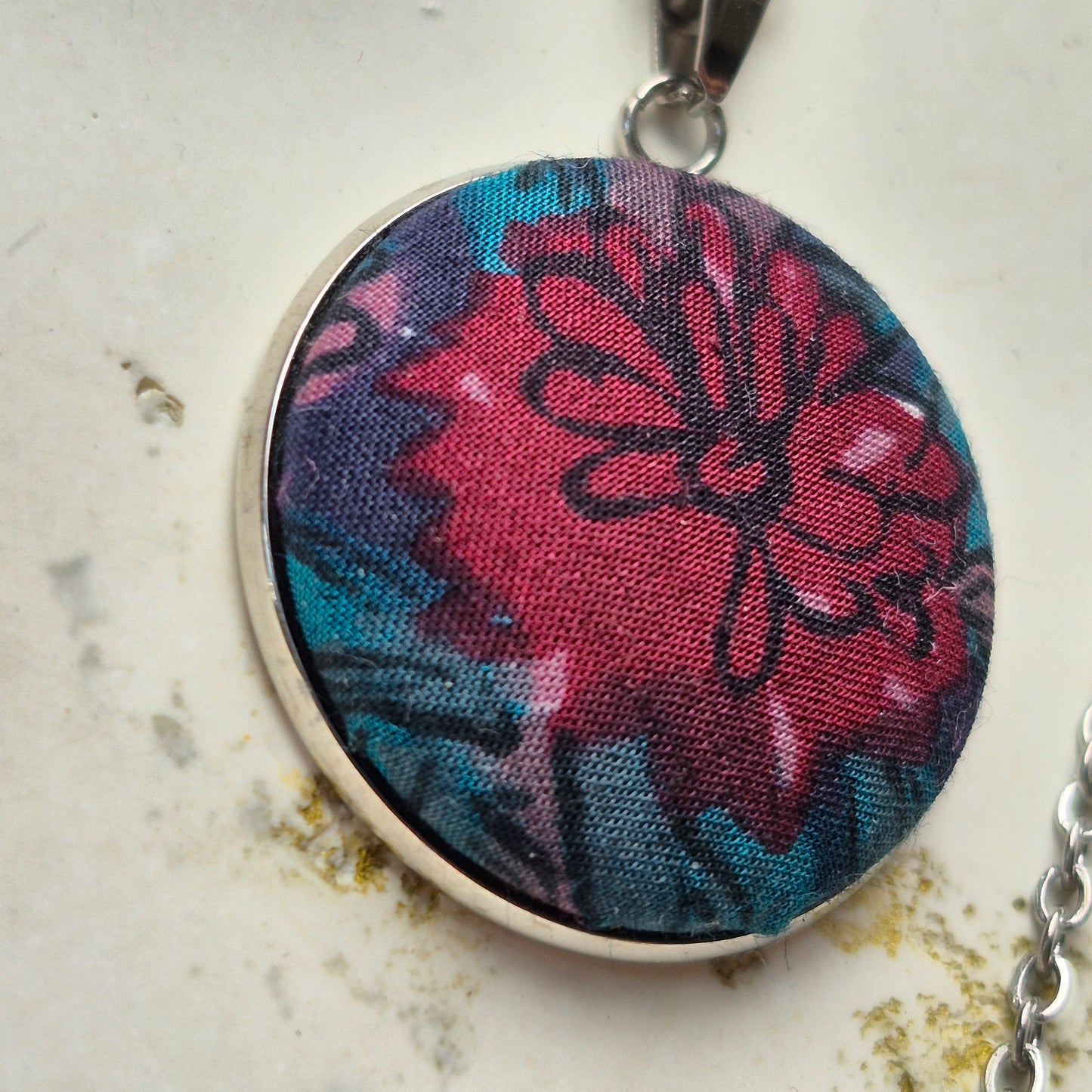 Vintage Liberty 25mm Pendant - Deep Pink Flower