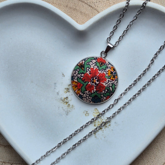 Vintage Liberty 25mm Pendant - Orange Flower