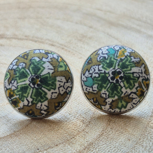 Vintage Liberty 20mm Stud Earrings - Green Floral
