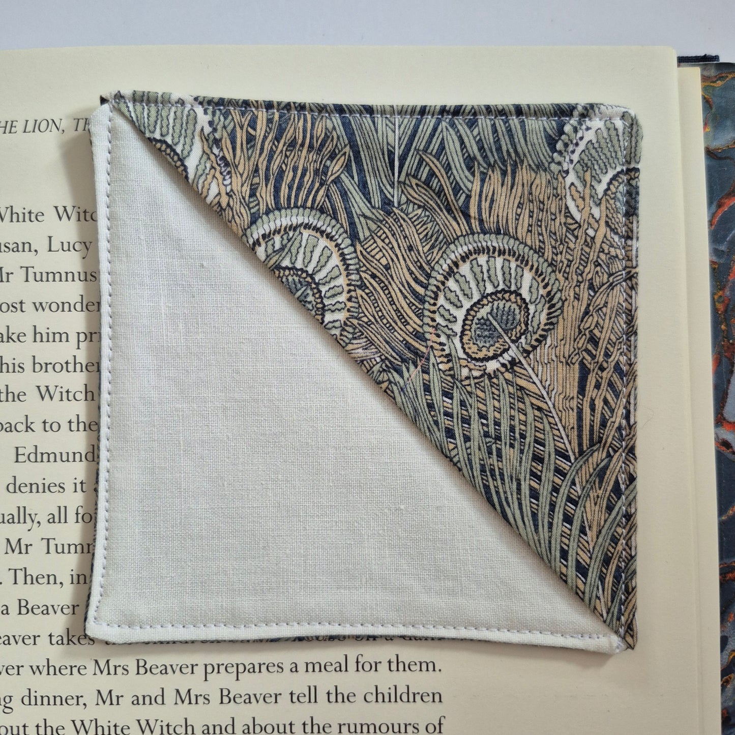 Vintage Liberty Print Corner Bookmark - Grey Peacock