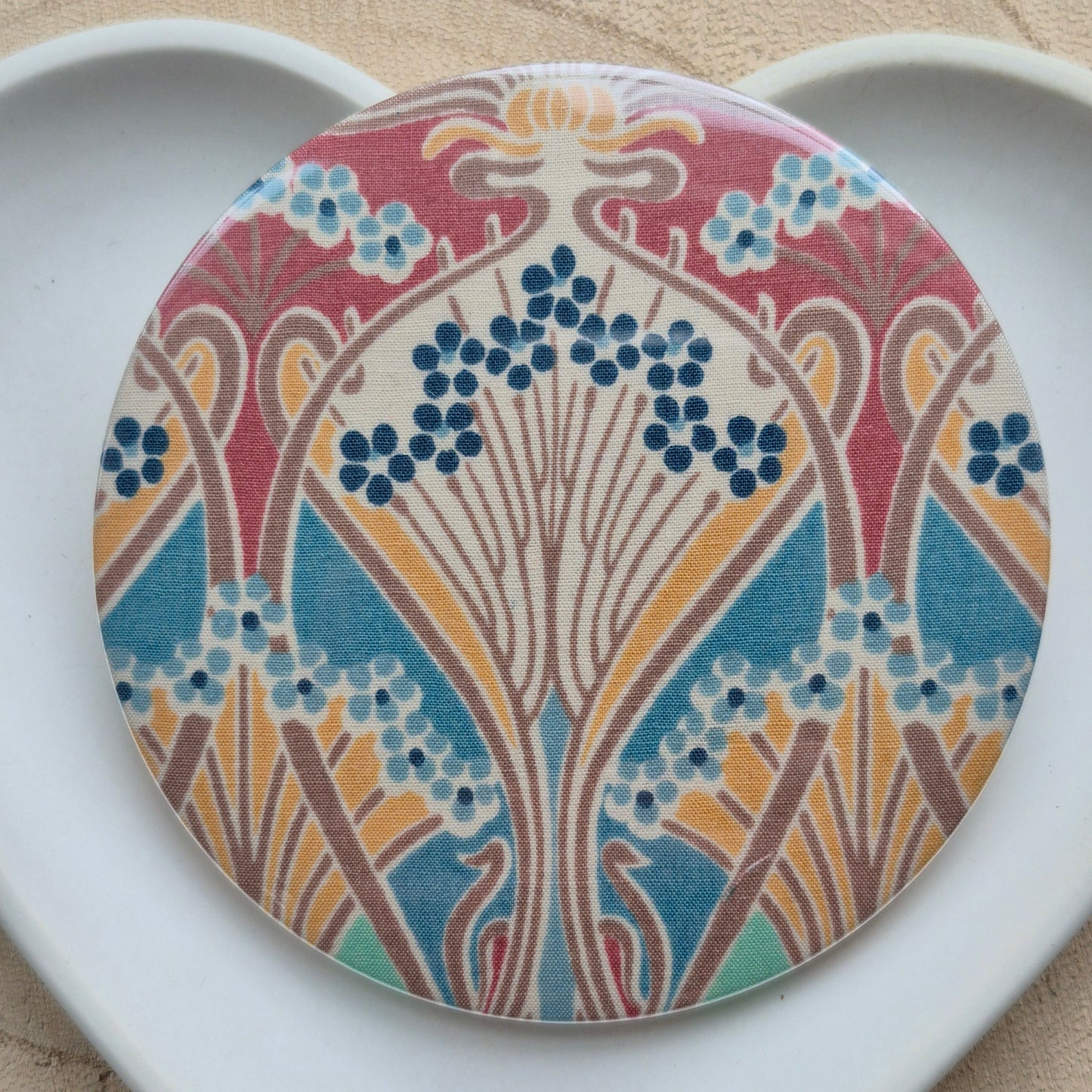Vintage Liberty Print Compact Mirror - Cream Art Deco