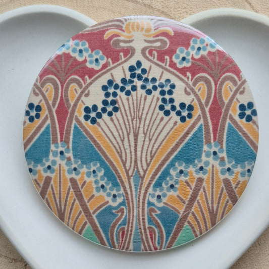 Vintage Liberty Print Compact Mirror - Cream Art Deco