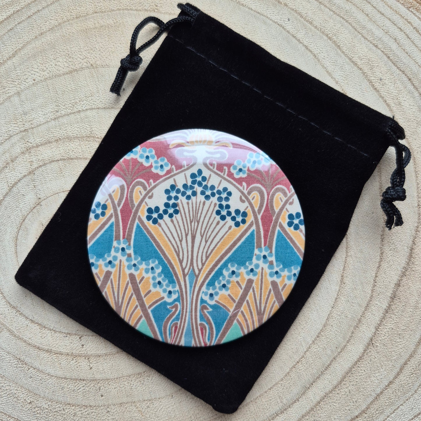 Vintage Liberty Print Compact Mirror - Cream Art Deco