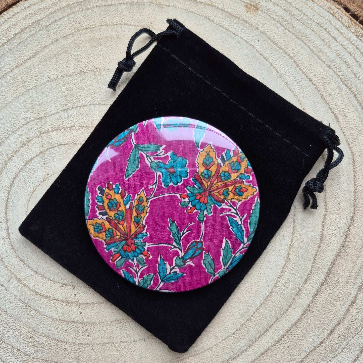 Vintage Liberty Print Compact Mirror Modern Floral in Fuchsia