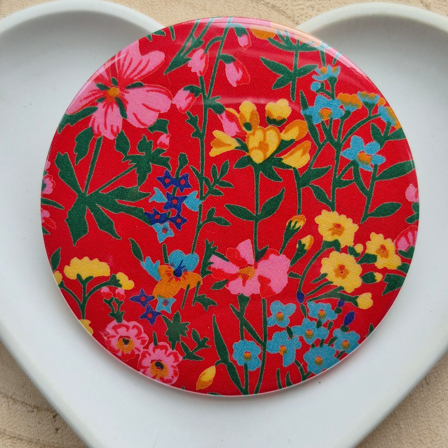 Vintage Liberty Print Compact Mirror - Red Floral