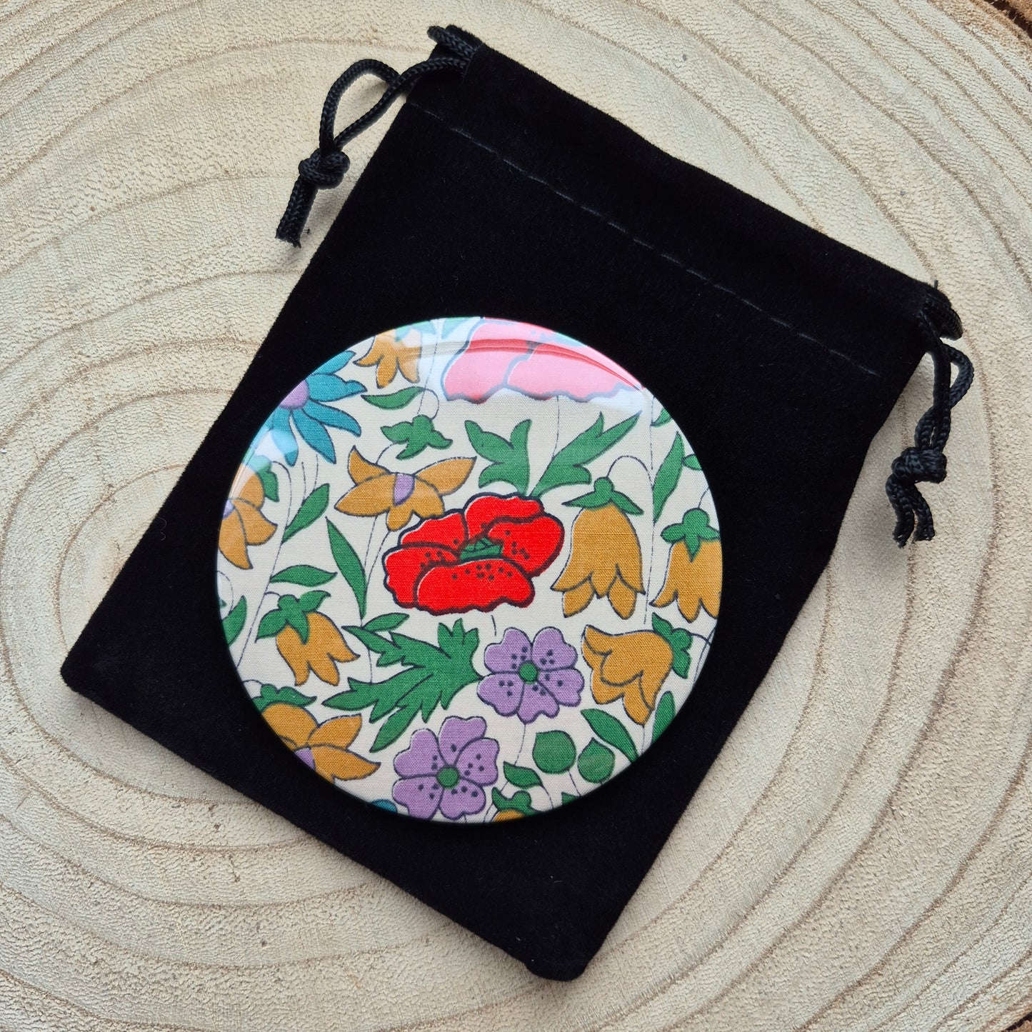 Vintage Liberty Print Compact Mirror - Red Poppy
