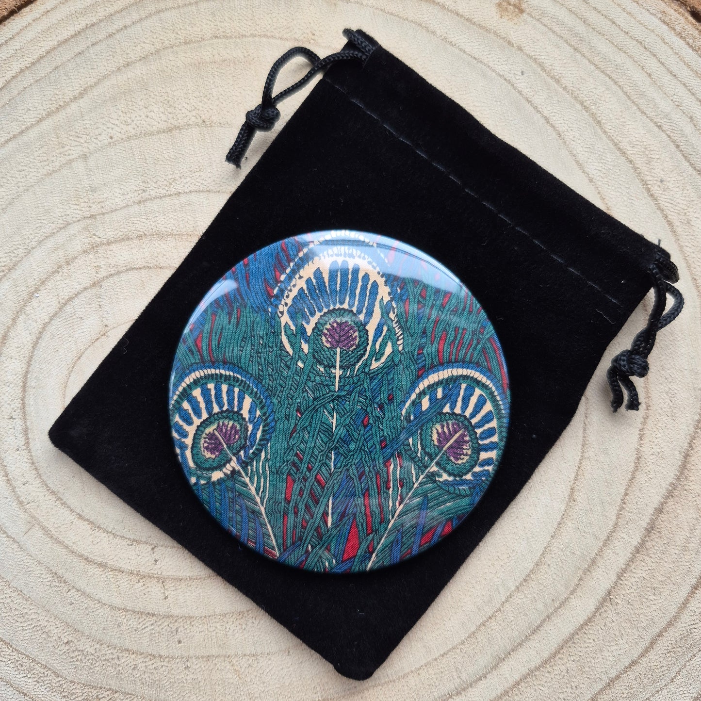 Vintage Liberty Print Compact Mirror - Teal Peacock