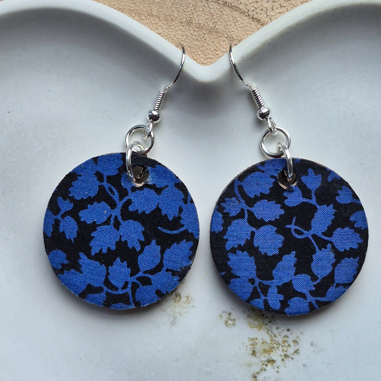Vintage Liberty Circle Dangle Earrings - Blue Leafy Vine