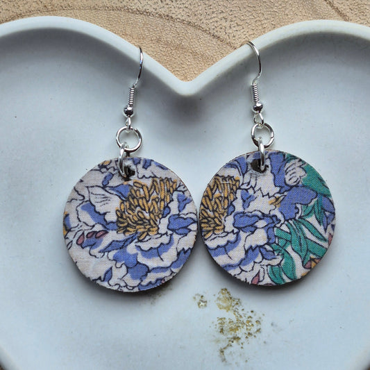 Vintage Liberty Circle Dangle Earrings - Pastel Floral