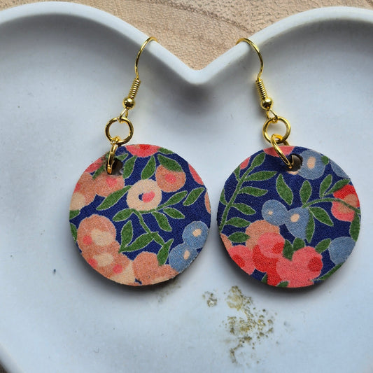 Vintage Liberty Circle Dangle Earrings - Peach Berries