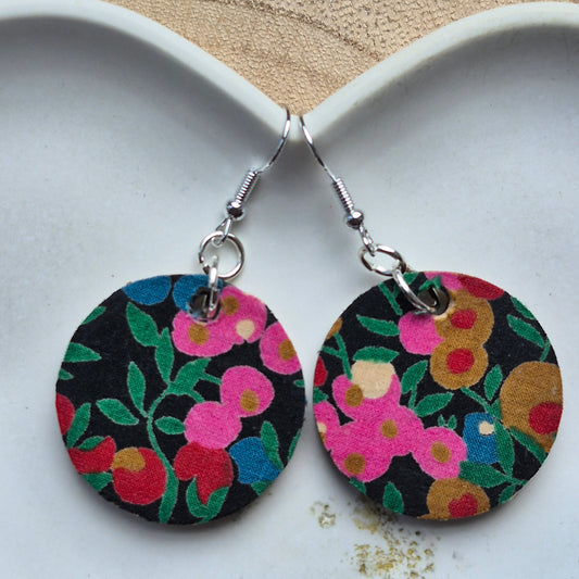 Vintage Liberty Circle Dangle Earrings - Pink Berries