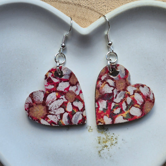 Vintage Liberty Heart Dangle Earrings - Orange Daisy