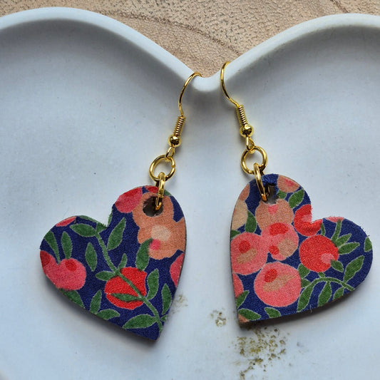 Vintage Liberty Heart Dangle Earrings - Peach Berries
