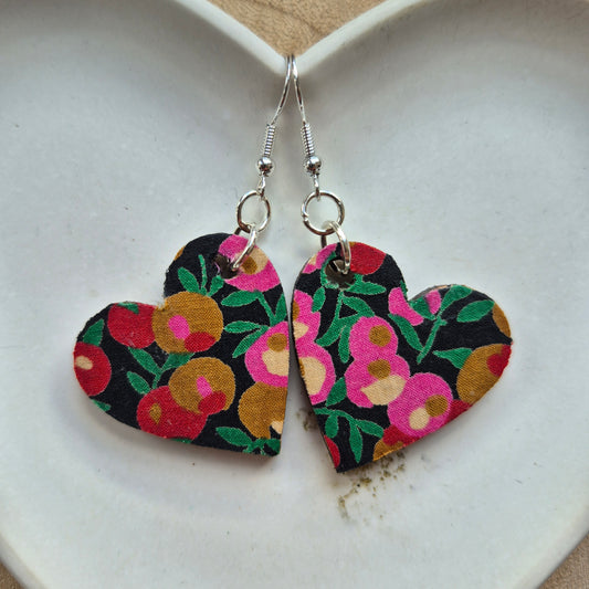 Vintage Liberty Heart Dangle Earrings - Pink Berries