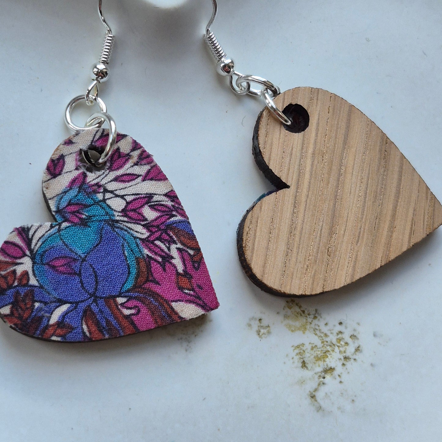 Vintage Liberty Heart Dangle Earrings - Teal Rust Floral