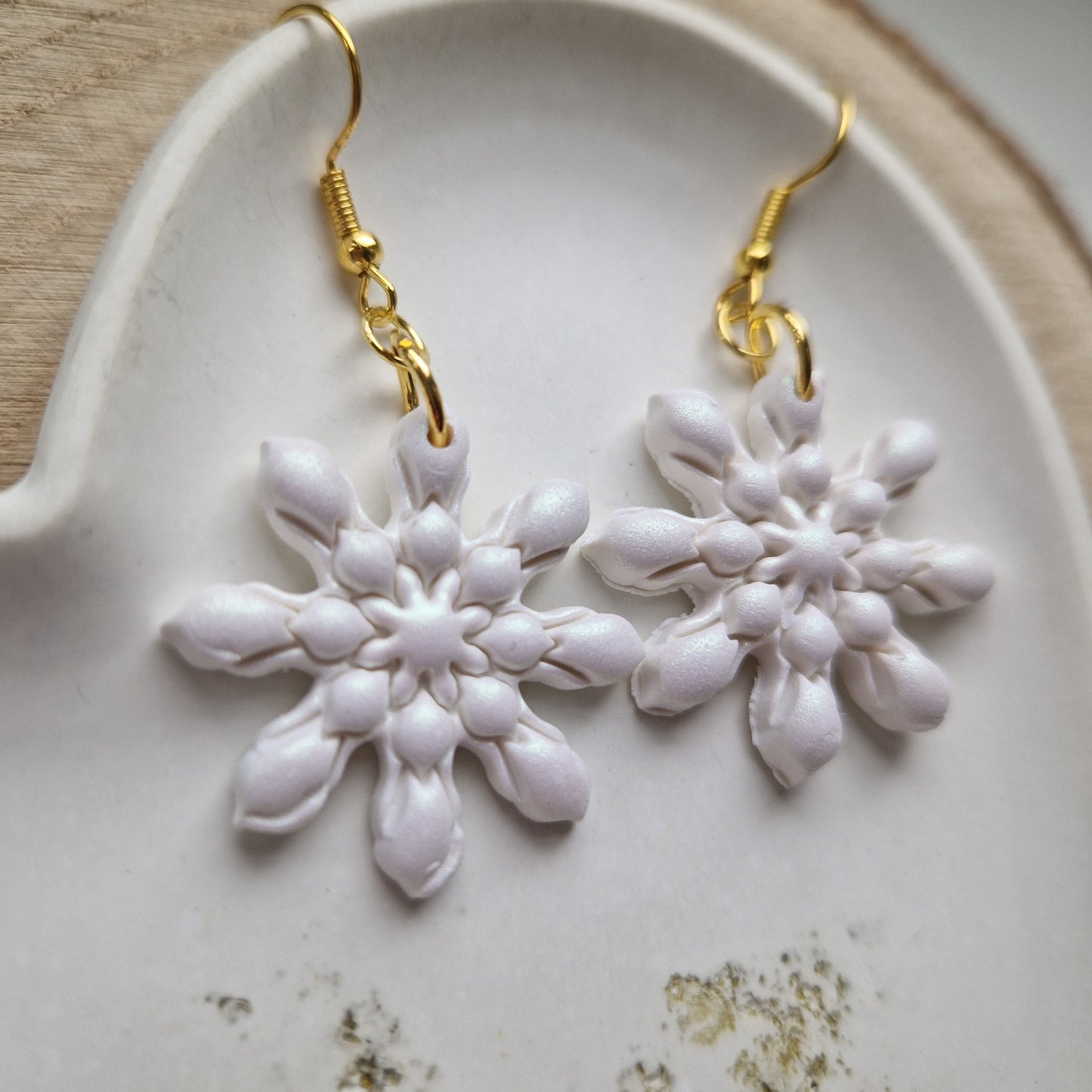 Clay Snowflake Earrings - Winter in Pearl Green