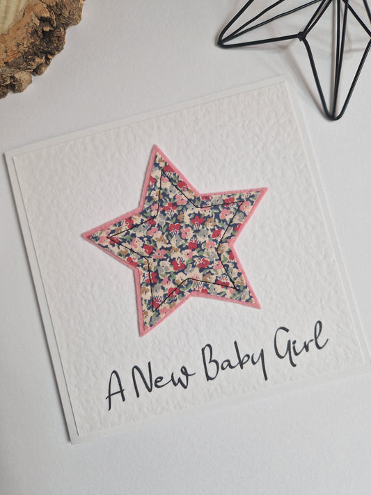Vintage Liberty Print Star Card - A New Baby Girl